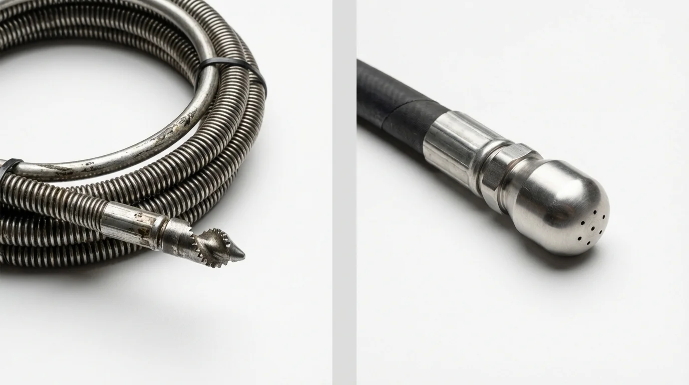 Drain snake cable and hydro jetting nozzle used for drain cleaning in Warrensburg, MO